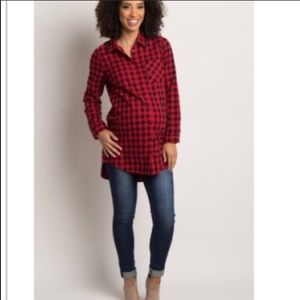 Buffalo plaid maternity button down flannel